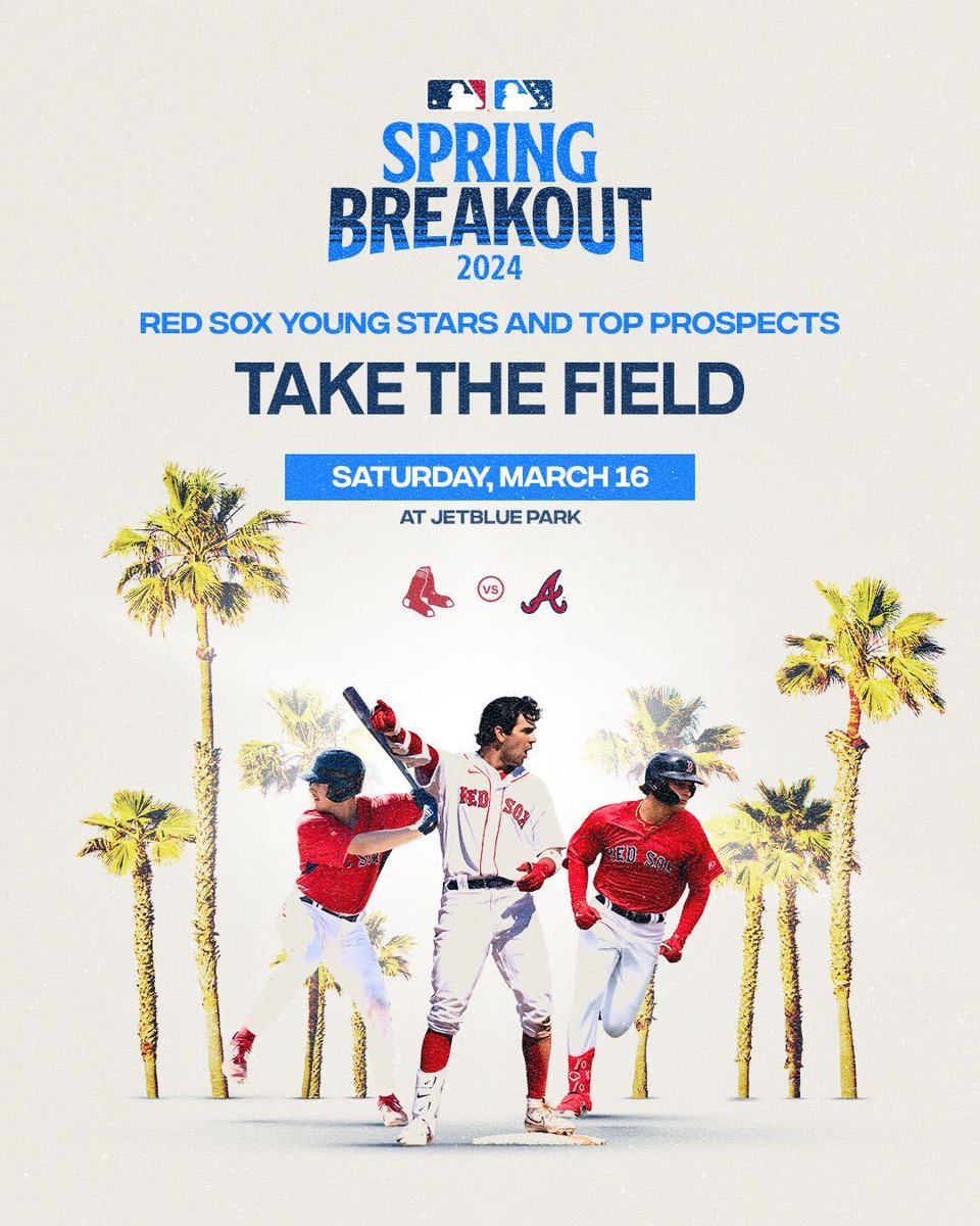 RedSoxPlayerDev's tweet image. Get ready for the inaugural Spring Breakout showcase!

Our young stars and top prospects will take on a squad from the Atlanta Braves on March 16 at JetBlue Park.