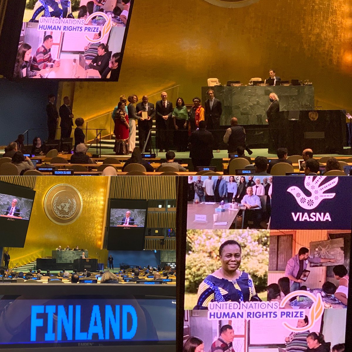 Congrats to the winners of 2023 #UN #HumanRights Prize & enormous thanks for your work! Fascinated to learn about the history of the #UDHR Article 1 and how the only female delegates, Hansa Mehta (India) and Eleanor Roosevelt (US), changed “all men” to “all human beings”.