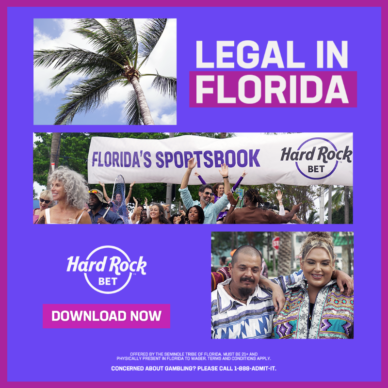 HardRockBet's tweet photo. Hard Rock Bet is Florida’s Sportsbook. It’s the only legal place to bet on sports. Try Hard Rock Bet now and get a No Regret First Bet up to $100 bucks