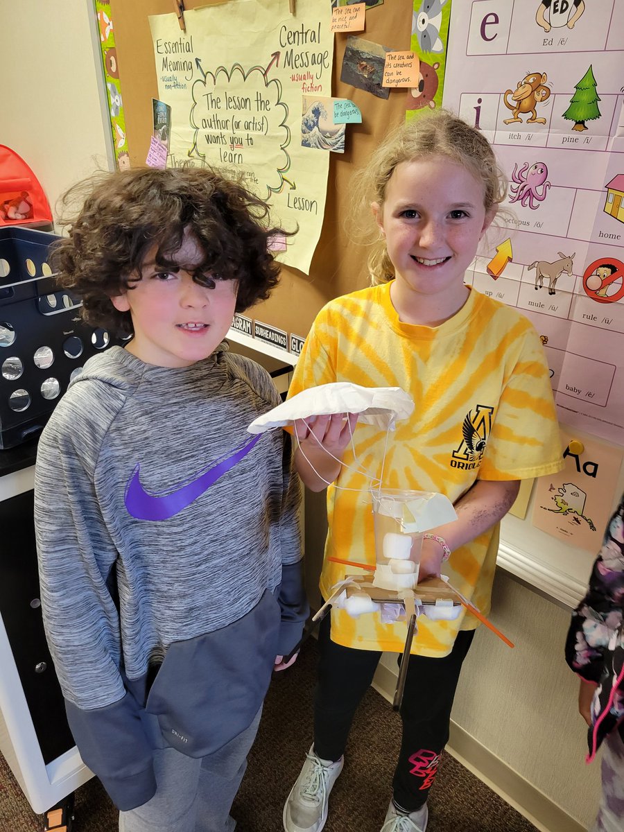 Bondgrade3's tweet photo. Students completed the @NASA Touchdown Challenge today and made astronaut landers! Here are our top designs and our winner! https://t.co/YNk5bb7O5h