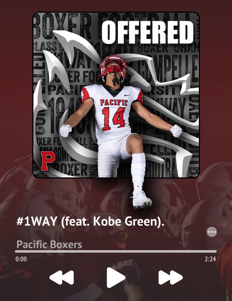 Kobe Green (@kobeegreenn3) on Twitter photo Had a great conversation today with <a href="/CoachCamy75/">Zach Camy</a> and I am beyond blessed to receive an offer to Pacific University!! โซ๏ธ๐ด#1WAY
<a href="/JustinLeathers/">Coach Leatherman</a> <a href="/jciv_/">Coach Campbell IV</a> <a href="/CoachPatworks/">Coach Pat Simon</a> <a href="/DAUSBERRY2525/">David Ausberry Jr</a>
<a href="/boxer_football/">Pacific Football</a> Had a great conversation today with <a href="/CoachCamy75/">Zach Camy</a> and I am beyond blessed to receive an offer to Pacific University!! โซ๏ธ๐ด#1WAY
<a href="/JustinLeathers/">Coach Leatherman</a> <a href="/jciv_/">Coach Campbell IV</a> <a href="/CoachPatworks/">Coach Pat Simon</a> <a href="/DAUSBERRY2525/">David Ausberry Jr</a>
<a href="/boxer_football/">Pacific Football</a>