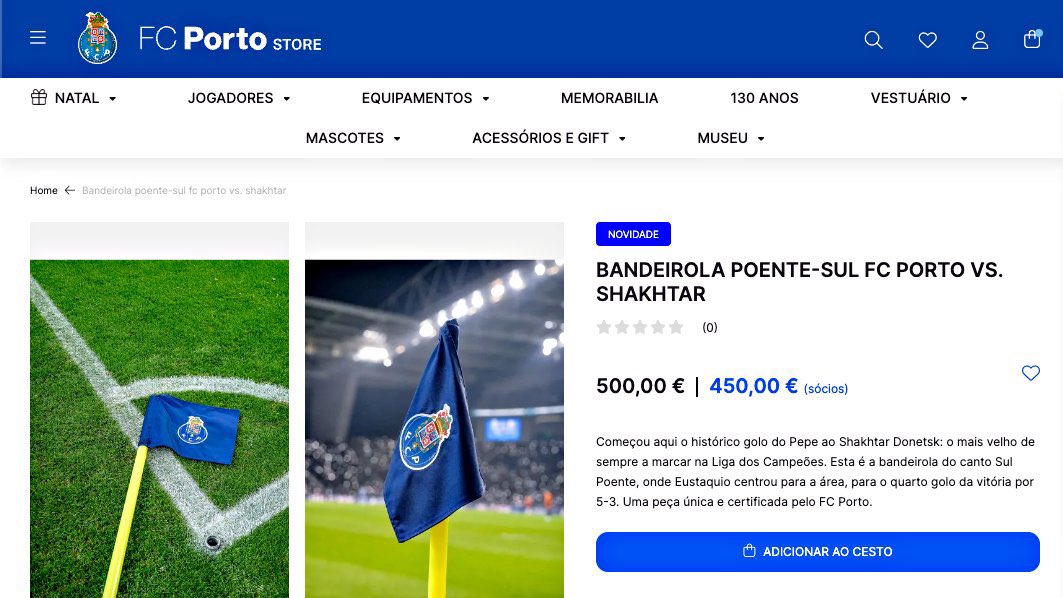 FC Porto vende redes das balizas e bandeirolas de canto do jogo