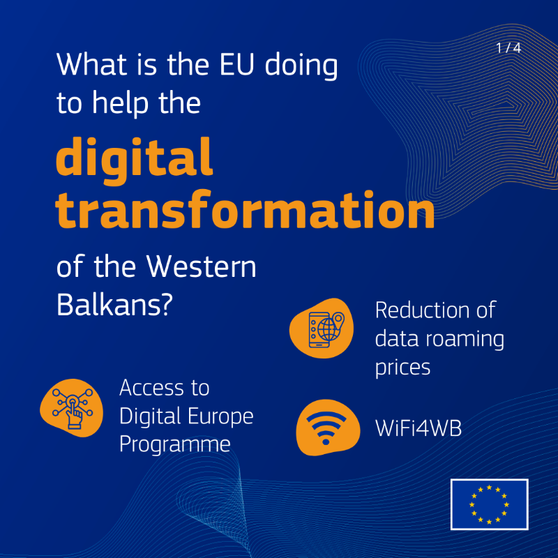 eu_enlargement_'s tweet photo. Enhancing connectivity in the #WesternBalkans 💻

The @EU_Commission proposed a €15 million package that will help provide around 400 municipalities with free access to Wi-Fi in public spaces 📡

See what the 🇪🇺#EU is doing to help the #DigitalTransformation of the region. 👇