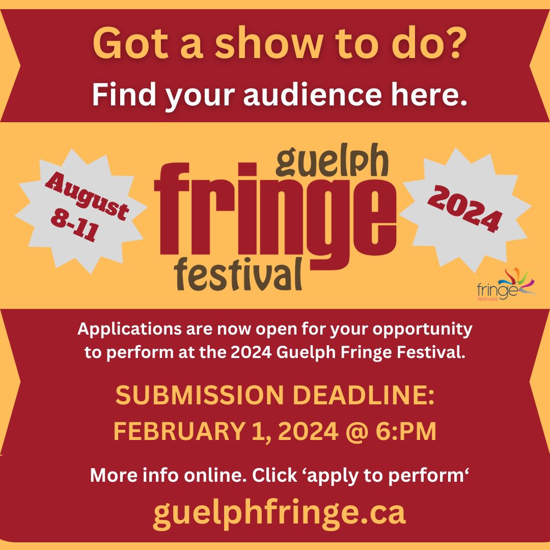 Guelph_Fringe's tweet photo. We’re back this summer. Be a part of the show. Applications by lottery at https://t.co/sLdASWLubu https://t.co/jT1x7KUel2