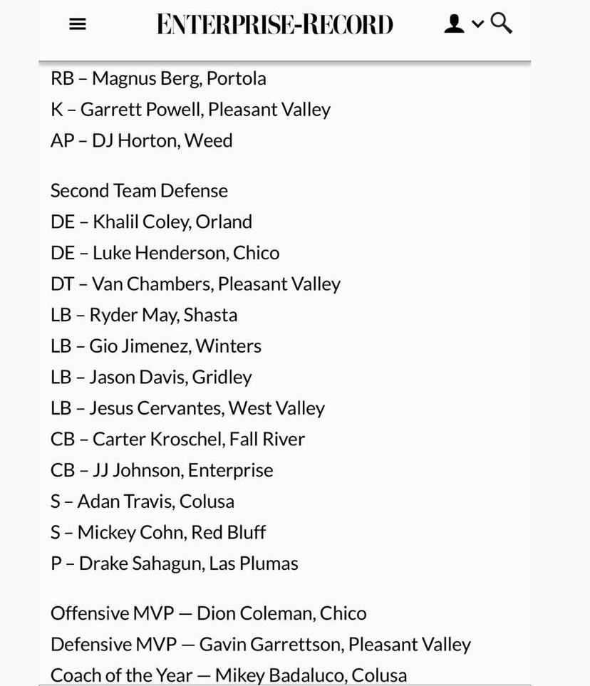 16.5 sacks- 13th ranked edge in Cali! Blessed to be named defensive MVP for the northern section! @CoachMarkCooley @GrindHausSports @GregGarretson1