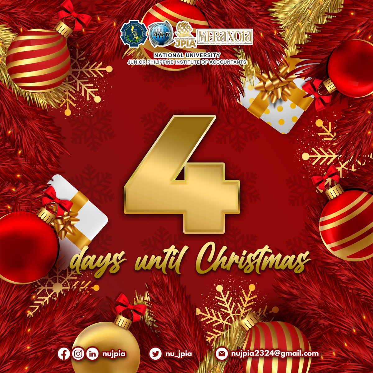 nu_jpia's tweet image. As we count down the final 4 days before Christmas, the air is abuzz with excitement and anticipation. Have you pondered on the gifts that might be awaiting you under the tree?

#NUJPIA2324
#NUJPIAMeranoia
#TranscendingPathsIgnitingLimitlessPotentials