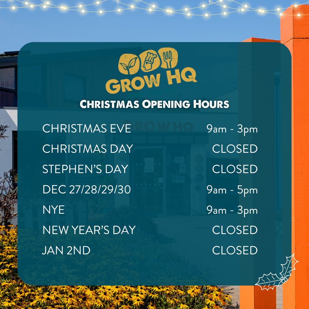 🎄 Thank you so much to everyone who's chosen to celebrate with us in our lovely café, the atmosphere has been just fabulous, and the festive cheer is alive and well. We're looking forward to welcoming you to GROW HQ, don't forget to book your table on 051-584422, just in case🌱