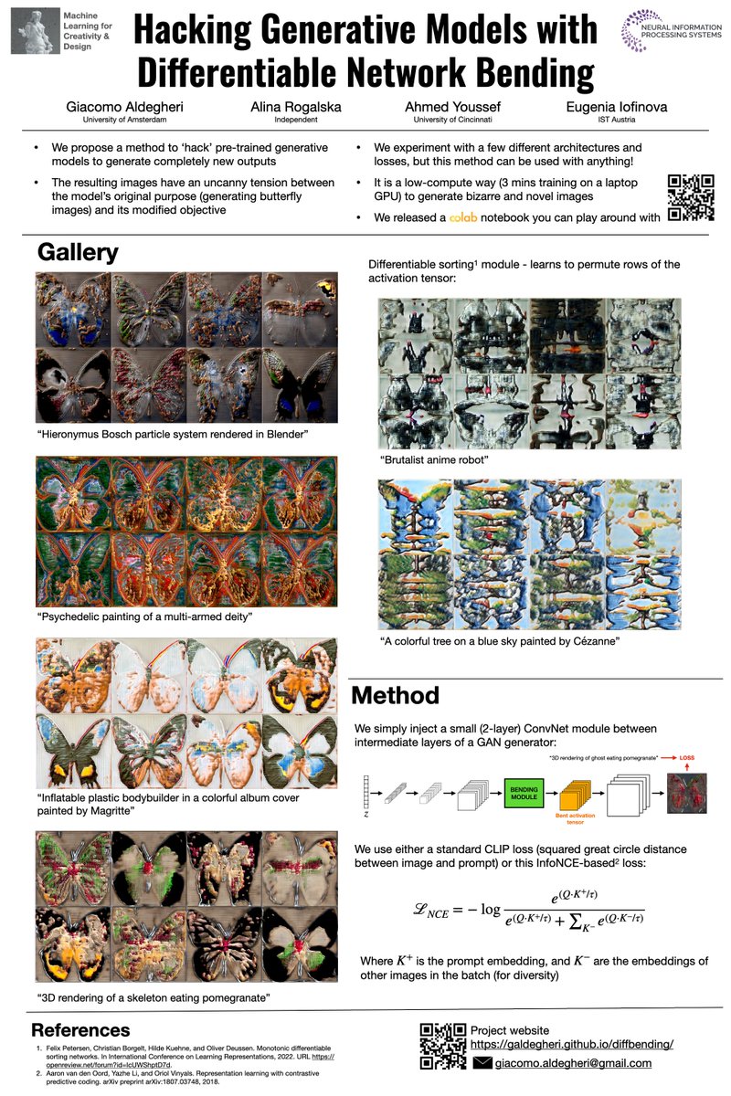 Giacomo Aldegheri (@gialdegheri) on Twitter photo And people at <a href="/NeurIPSConf/">NeurIPS Conference</a>, make sure to check out <a href="/AhmedYo_9/">Ahmed Youssef</a> & <a href="/oohaijen/">Jen Iofinova</a> presenting our method to hack generative models at <a href="/ML4CDworkshop/">Machine Learning for Creativity and Design</a>, tomorrow from 3.30 pm CST!
x.com/gialdegheri/st… And people at <a href="/NeurIPSConf/">NeurIPS Conference</a>, make sure to check out <a href="/AhmedYo_9/">Ahmed Youssef</a> & <a href="/oohaijen/">Jen Iofinova</a> presenting our method to hack generative models at <a href="/ML4CDworkshop/">Machine Learning for Creativity and Design</a>, tomorrow from 3.30 pm CST!
x.com/gialdegheri/st…