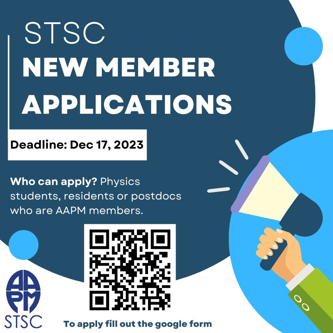 CALLING ALL AAPM STUDENTS AND TRAINEES 📣

AAPM STSC (<a href="/aapmstsc/">aapmstsc</a>) is now accepting applications for new members to serve on our committee beginning in 2024! Applications are due soon - Dec 17th at 11:59 EST.

Apply here: forms.gle/NXozQh1yVPQESe…