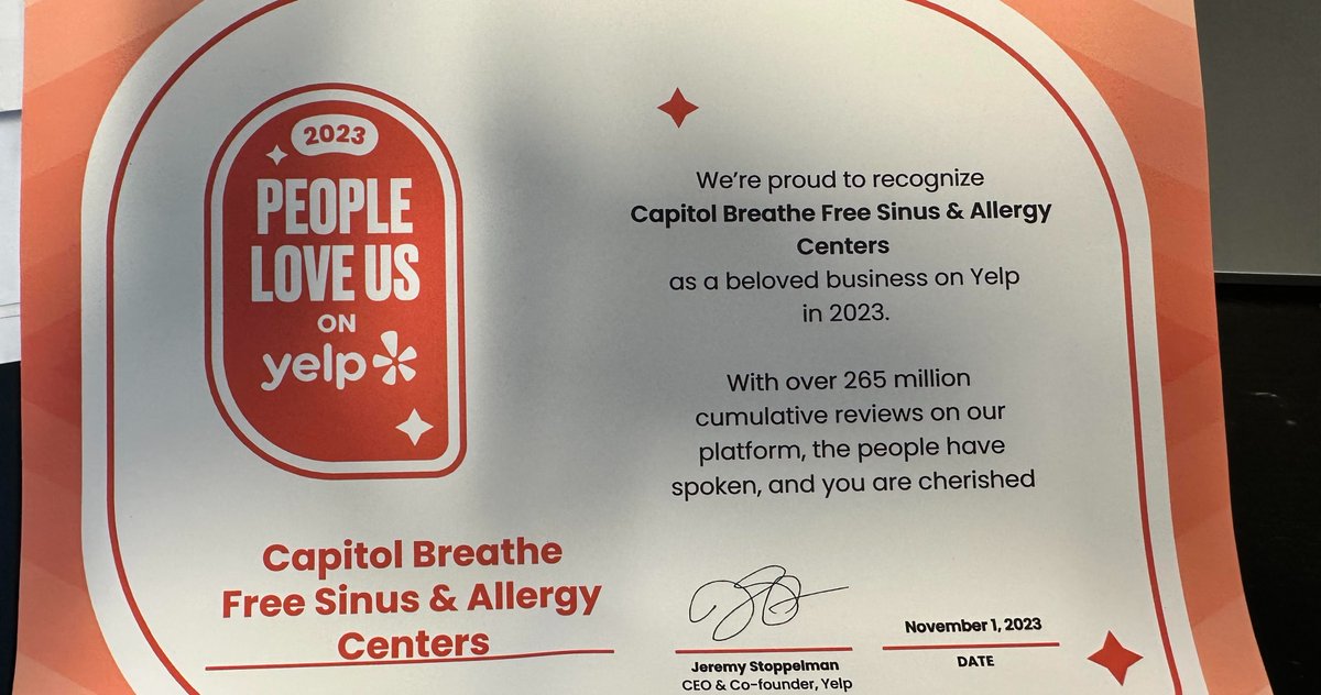 🙌 Shoutout to @Yelp for giving us the 💛 of approval! Appreciate being recognized as a Beloved Business. 🌟 Breathe in the good vibes at Capitol Breathe Free! #BelovedBusiness #YelpApproved #Grateful #GoodVibesOnly