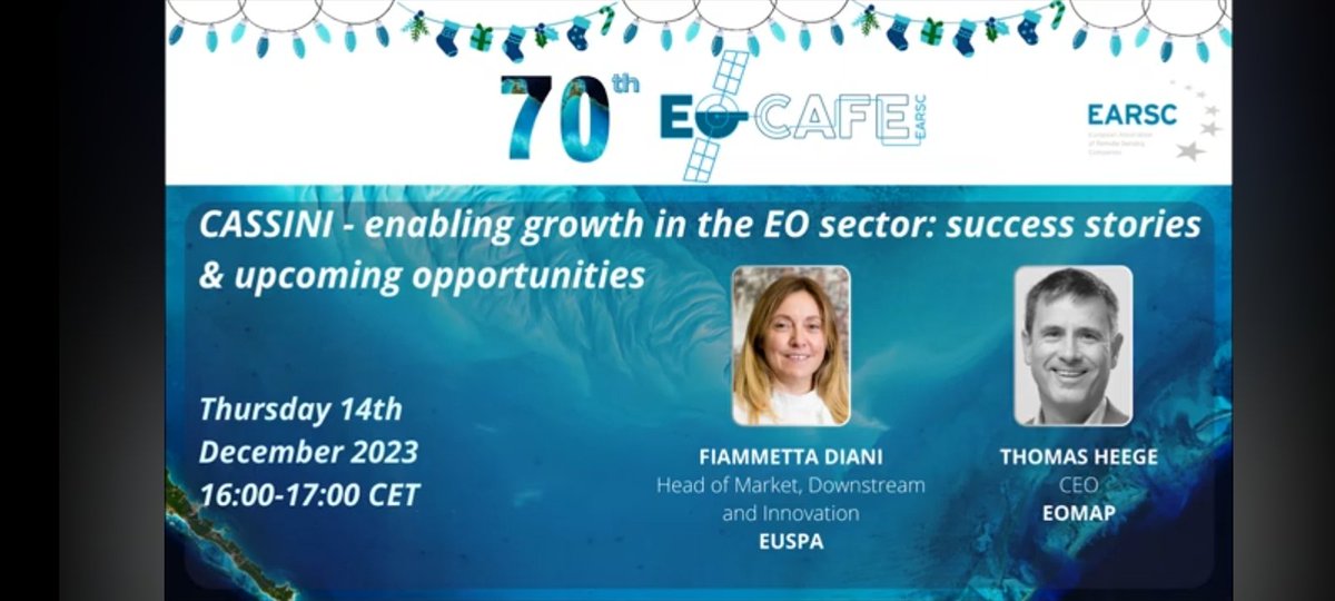 #EOcafe: #CASSINI – enabling growth in the EO sector: success stories & upcoming opportunities
youtu.be/pwms0ax8774?si…

' The latest EARSC Industry Survey showed that the #EO sector continues to steadily grow (7,5% growth rate in 2023) generating €1.79billion of revenue, with