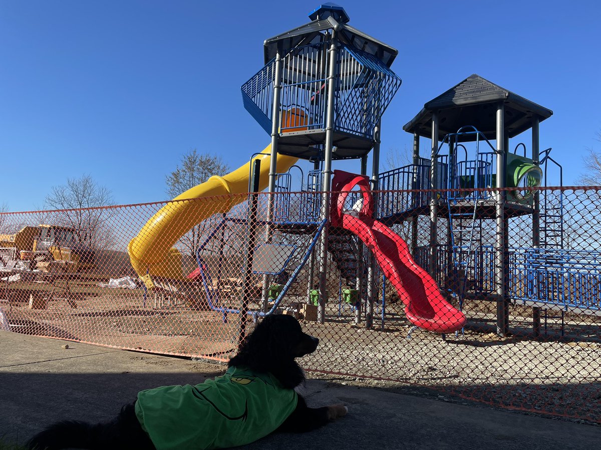 Foreman Benny is making sure the new playground project is moving along!