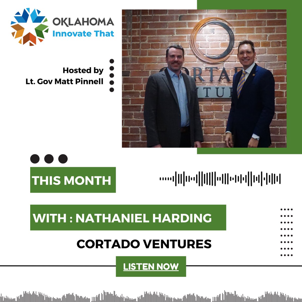 The latest episode of Innovate That is now LIVE! . Join us as @LtGovPinnell talks with @nat_harding with @CortadoVentures here about partnerships and initiatives like the U.S. Treasury #SSBCI Listen here >> lnkd.in/gpVXgBvW