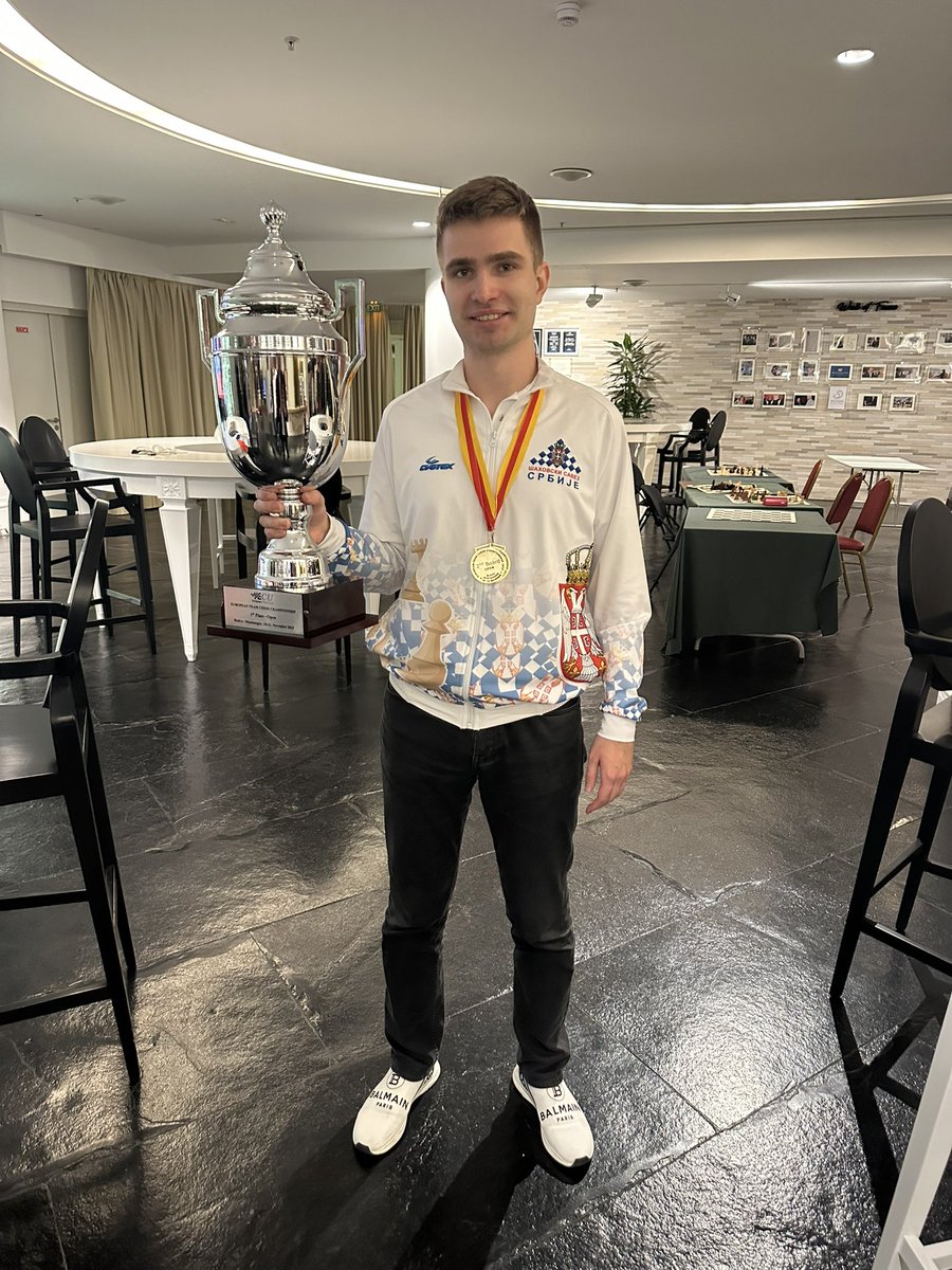 Remember this name! In 2023 he became: European Individual champion, European team champion, just today European Rapid champion, the best second board in European team championship, champion of the Olympic E-Sports! Alexey Sarana 🇷🇸, 23 years old 💪 @ECUonline