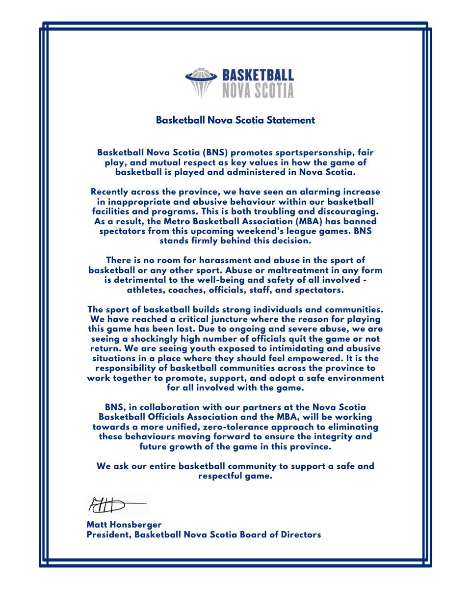 A statement from BNS Board President Matt Honsberger.