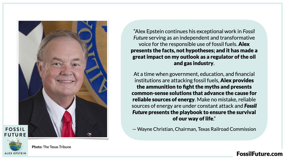 'At a time when government, education, and financial institutions are attacking fossil fuels, Alex provides the ammunition to fight the myths and presents common-sense solutions that advance the cause for reliable sources of energy.' - @ChristianForTX