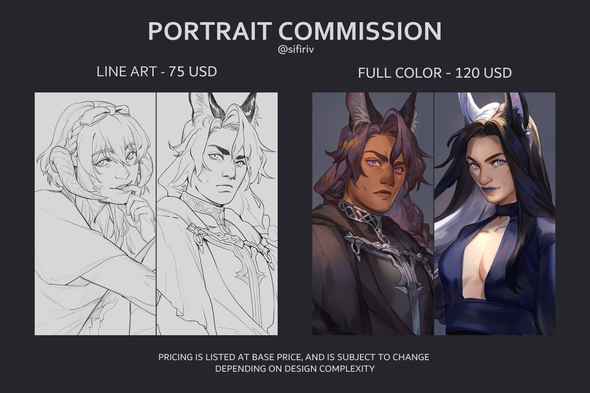 👋 Getting back into the groove with a small batch of portrait comms! I'm interested in exploring OCs this time around, and these aren't FCFS ⬇️Link to form below! It will close on Monday, 12/18 at 2:00PM EST. Thanks for looking!