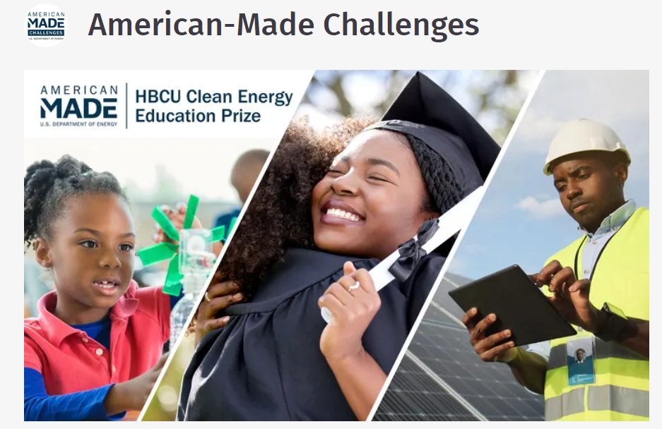 #HBCU Prize Alert! The HBCU #CleanEnergy Education Prize will award up to $7.75 million to expand clean energy learning opportunities for younger generations and more. Follow the link for more information and key dates: lnkd.in/e5WYACb7