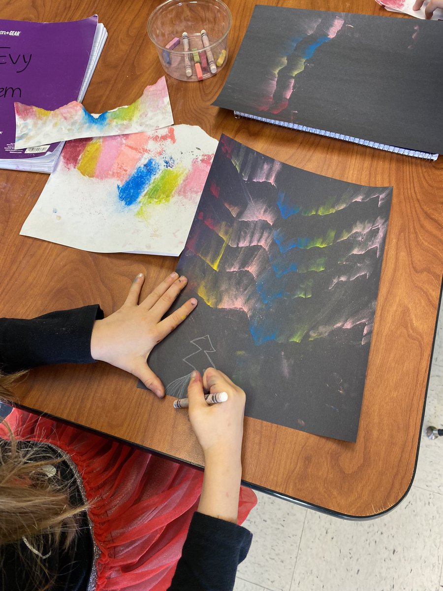 KSigsbee's tweet photo. 1st grade @bellsferryelem students learning about how light and magnets create the phenomenon of an aurora borealis and creating their own northern lights pictures! https://t.co/j82bntjTVN