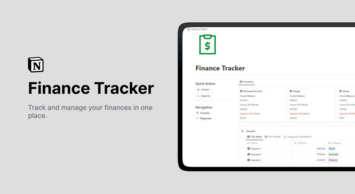 ThatsMrChris's tweet image. 🚨Finance Tracker Giveaway 🚨
Make smart financial decisions with Notion Finance Tracker.
Price: $12
For the next 24 hours it's FREE
To get it for free:
• Like 
• Repost 
• Follow so I can DM 
• Reply "Send"