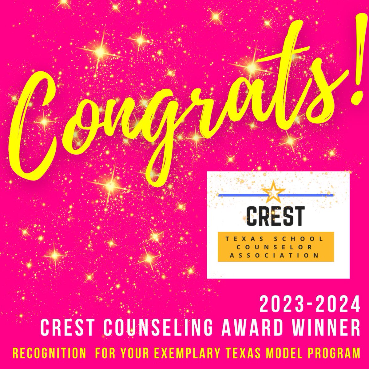 Congratulations to these amazing 4 campuses: Lockhart ES, Davila ES, Pin Oak MS, and Welch MS for winning the CREST Award (Counselors Reinforcing Excellence for Students in Texas)!! This award recognizes distinguished comprehensive school counseling programs. @HoustonISD