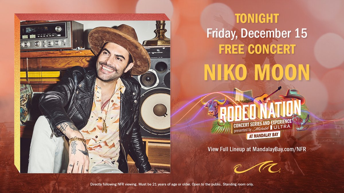 MandalayBay's tweet photo. ๐ค #RodeoNation tonight! ๐ค
Get your dancing boots ready, Niko Moon takes the stage tonight at Rodeo Nation! https://t.co/fh7f9yA6wj