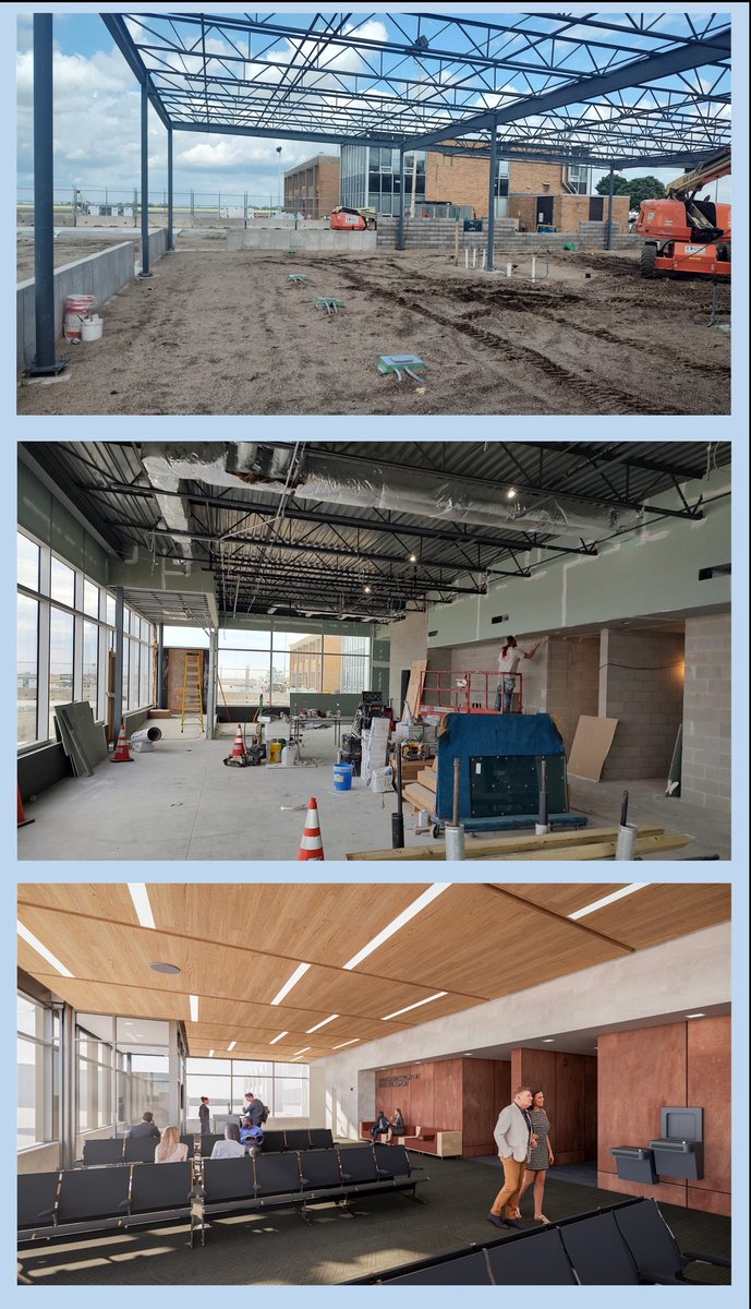 FlyMCW's tweet image. The Mason City Municipal Airport Commercial Terminal project is quickly taking shape.  Here are some comparison photos from June 2023, to December 2023, and what it will look like when finished in July 2024!  We can't wait to invite you into our new facility next Summer!