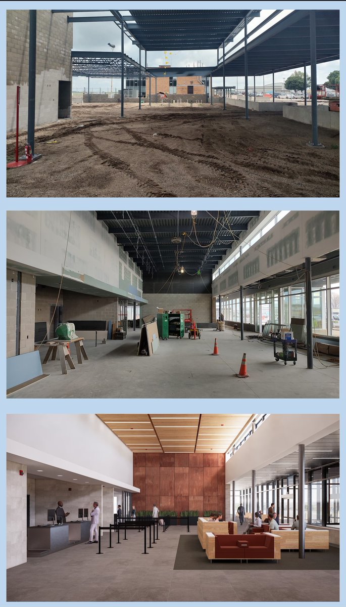 FlyMCW's tweet image. The Mason City Municipal Airport Commercial Terminal project is quickly taking shape.  Here are some comparison photos from June 2023, to December 2023, and what it will look like when finished in July 2024!  We can't wait to invite you into our new facility next Summer!
