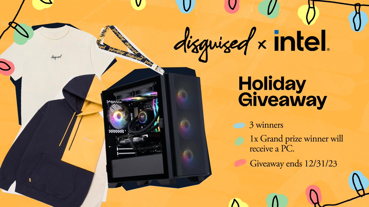 Happy Holidays from DSG and @IntelGaming 🎅 Here's your chance to win EXCLUSIVE DSG Merch and a Gaming PC powered by the new Intel Core i7 14th Gen CPU. 🏆 3 Winners 🖥Grand Prize winner gets a PC 💛 RT, Like, & Follow ➡️ Enter here: gleam.io/LIJ69/disguise…