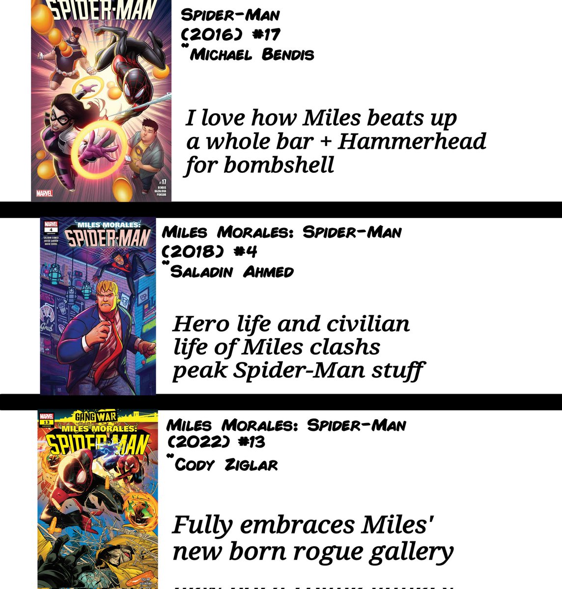 ceymk1's tweet image. My favorite Miles issues from his each writer so far