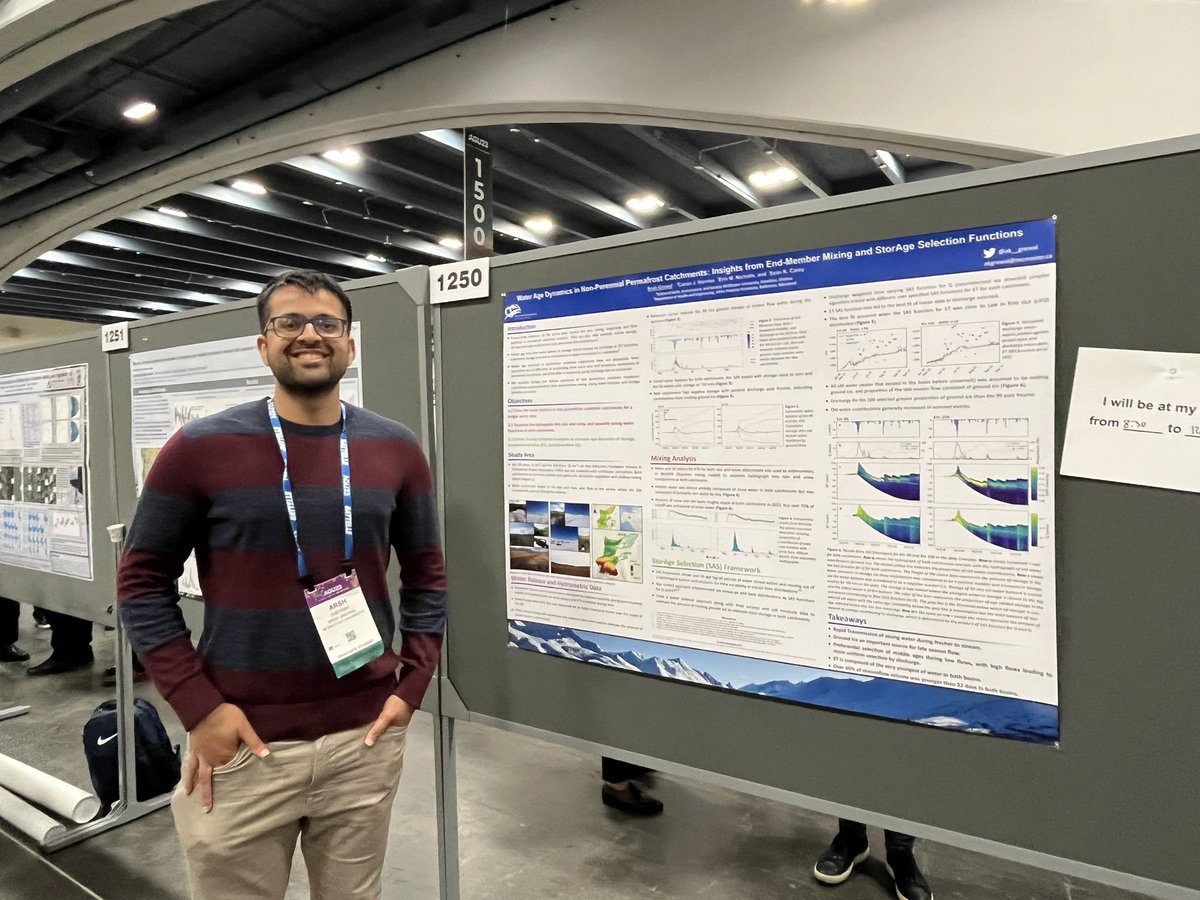 Sean Carey (@mac_watershed) on Twitter photo On the final day of #AGU23 Arsh @ak__grewal wows the masses with his work on runoff processes, water ages and SAS functions in the permafrost underlain <a href="/TombstoneWaters/">Tombstone Waters Observatory</a> . Thanks <a href="/CiaranJHarman/">Ciaran Harman</a> for the support. On the final day of #AGU23 Arsh @ak__grewal wows the masses with his work on runoff processes, water ages and SAS functions in the permafrost underlain <a href="/TombstoneWaters/">Tombstone Waters Observatory</a> . Thanks <a href="/CiaranJHarman/">Ciaran Harman</a> for the support.