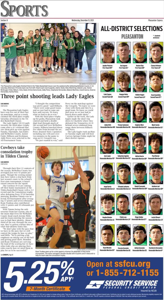PE1909's tweet image. Pleasanton Football All-District lists, Tournament recaps and more in the sports section of the Pleasanton Express this week! 

Get your copy at any of the 65 retail outlet locations for just $1! #YourStories #AlwaysLocal