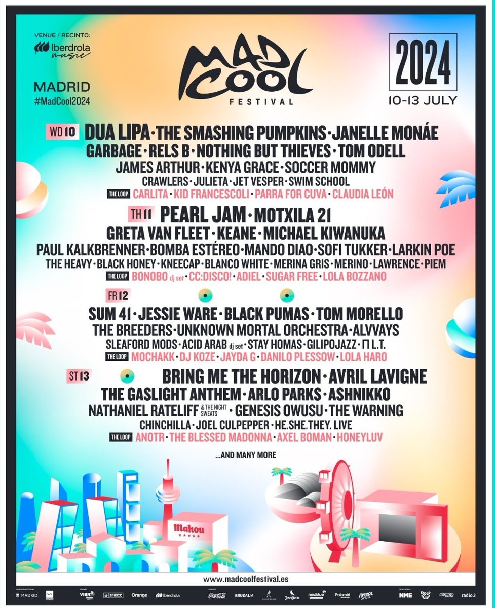 Buff el MadCool2024 tiene buena pinta.

Tengo muchas ganas de ver Greta Van Fleet, Nothing But Thieves y Mando Diao.