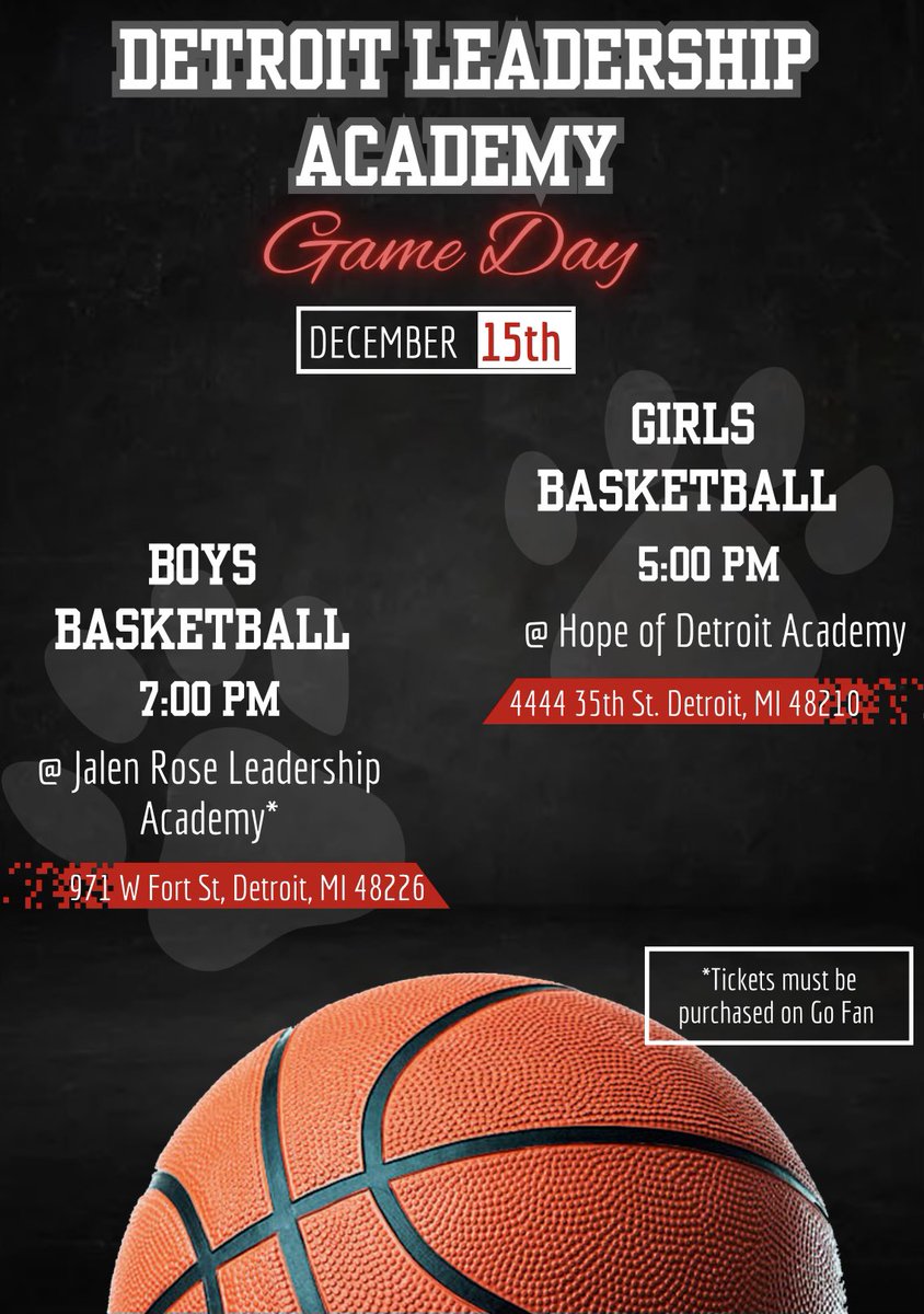 DLAGirlsBBall's tweet photo. Both Varsity teams in action tonight❗️ 

The boys take on Jalen Rose Leadership Academy at 7pm @JRLADetroit 

We take Hope of Detroit Academy at 5pm https://t.co/9ObYh6bv2V