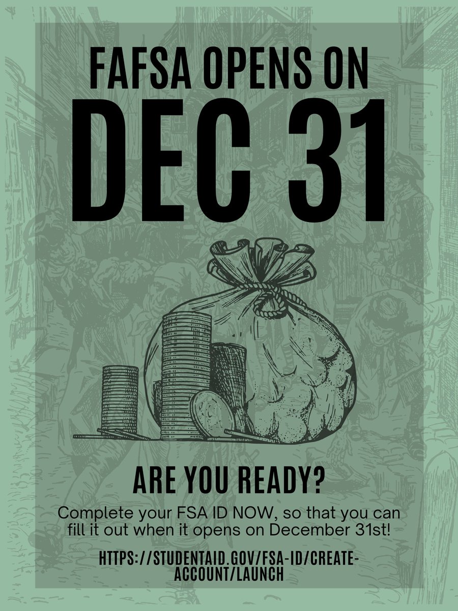 Hey Seniors! While you are enjoying your break, make sure that you complete your FSA ID for your FAFSA! It opens on December 31st! #beprepared