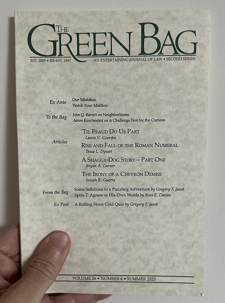 Need a gift for someone who loves law (or likes it, or maybe is just a bit interested)? How about a Green Bag subscription?* It's cheap and easy (shorturl.at/npvKR) and you can print a gift card (shorturl.at/jlmEF). *Challenge coin not incl. We gave 'em away already.