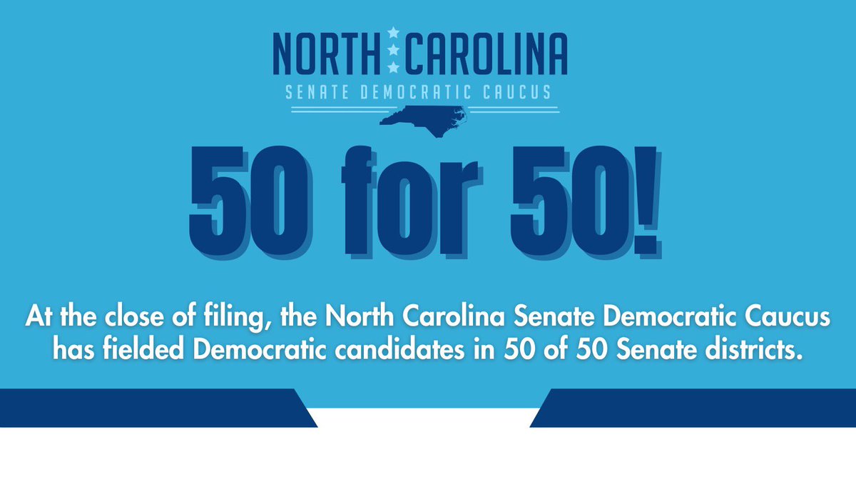 We are very excited that EVERY North Carolinian will have a Democrat to vote for NC Senate on their ballot in 2024! #ncpol