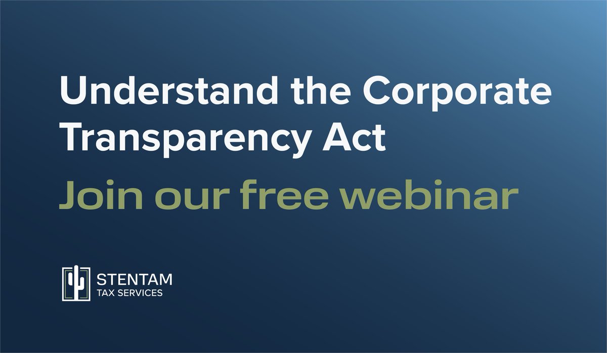 Join our FREE webinar for your opportunity to gain comprehensive insights into the Corporate Transparency Act, its impact on your business and develop a robust compliance strategy. Register now. start.stentam.com/corporate-tran… #corporatetransparencyact #tax #taxfirm