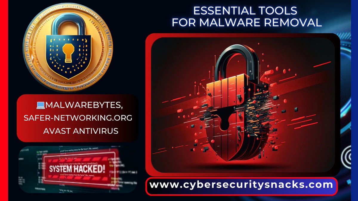 Arm yourself against malware with these essential tools

1-Reliable Antivirus
2-Malwarebytes
3-HitmanPro
4-AdwCleaner
5-ComboFix

Stay proactive in protecting your digital space!  

#CyberSecuritySnacks #MalwareRemoval
#Security