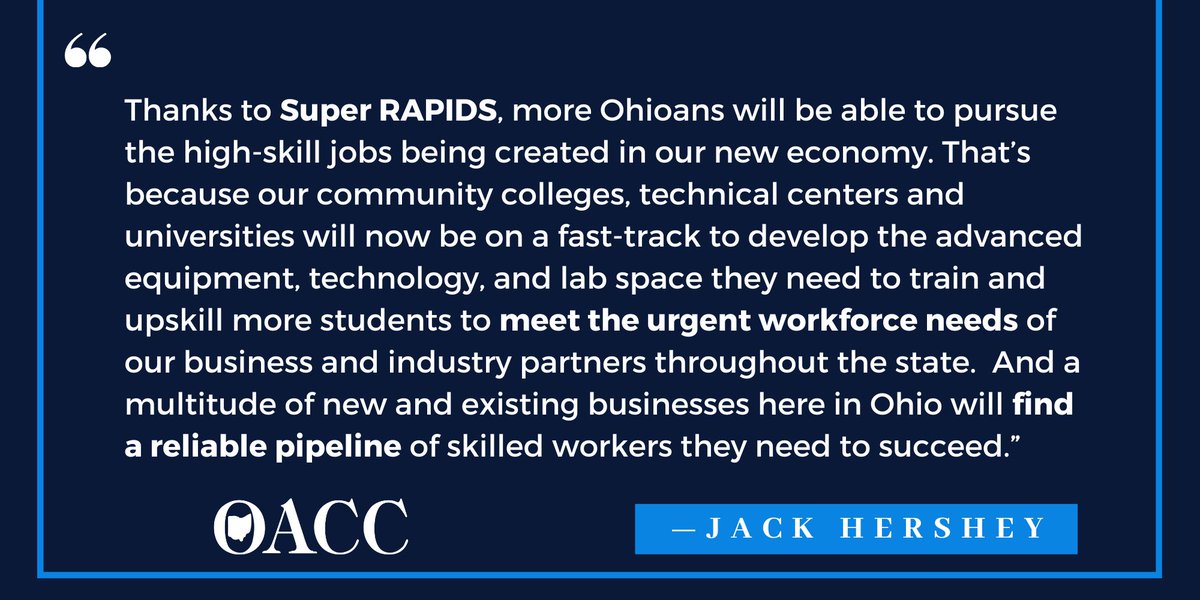 OACC President @Jack_Hershey was honored to join @GovMikeDeWine and @LtGovHusted today as they announced $40 million in grants for the Super RAPIDS program to modernize the equipment, technology, and lab space needed on our campuses to help upskill more Ohioans.