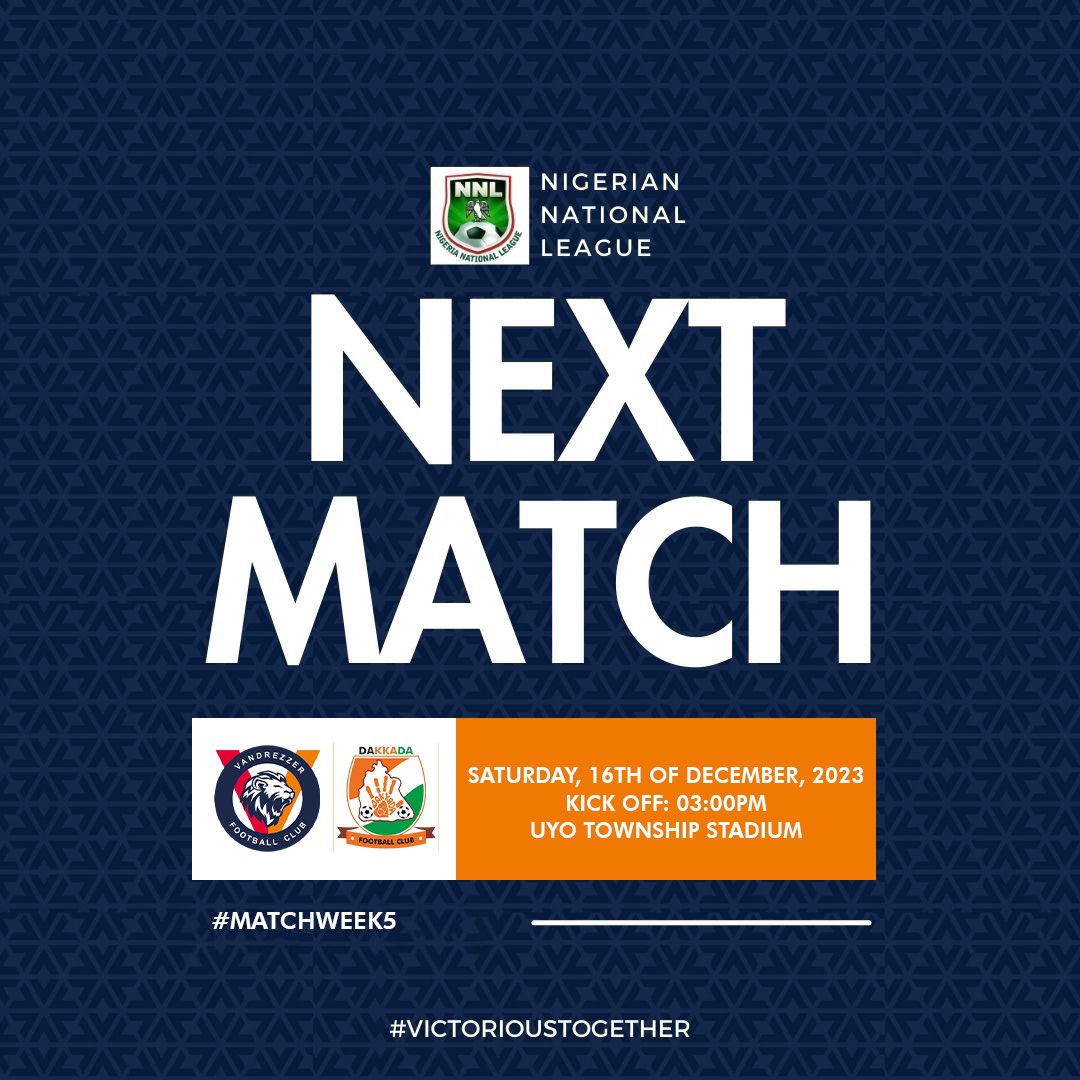 SUPER DERBY MATCH Tomorrow, we ball 💪 🏆 NNL 🆚 Dakkada FC 🕑 4:00pm (WAT) 🏟️ Uyo township stadium #vfc #vandrezzerfc #nextmatch