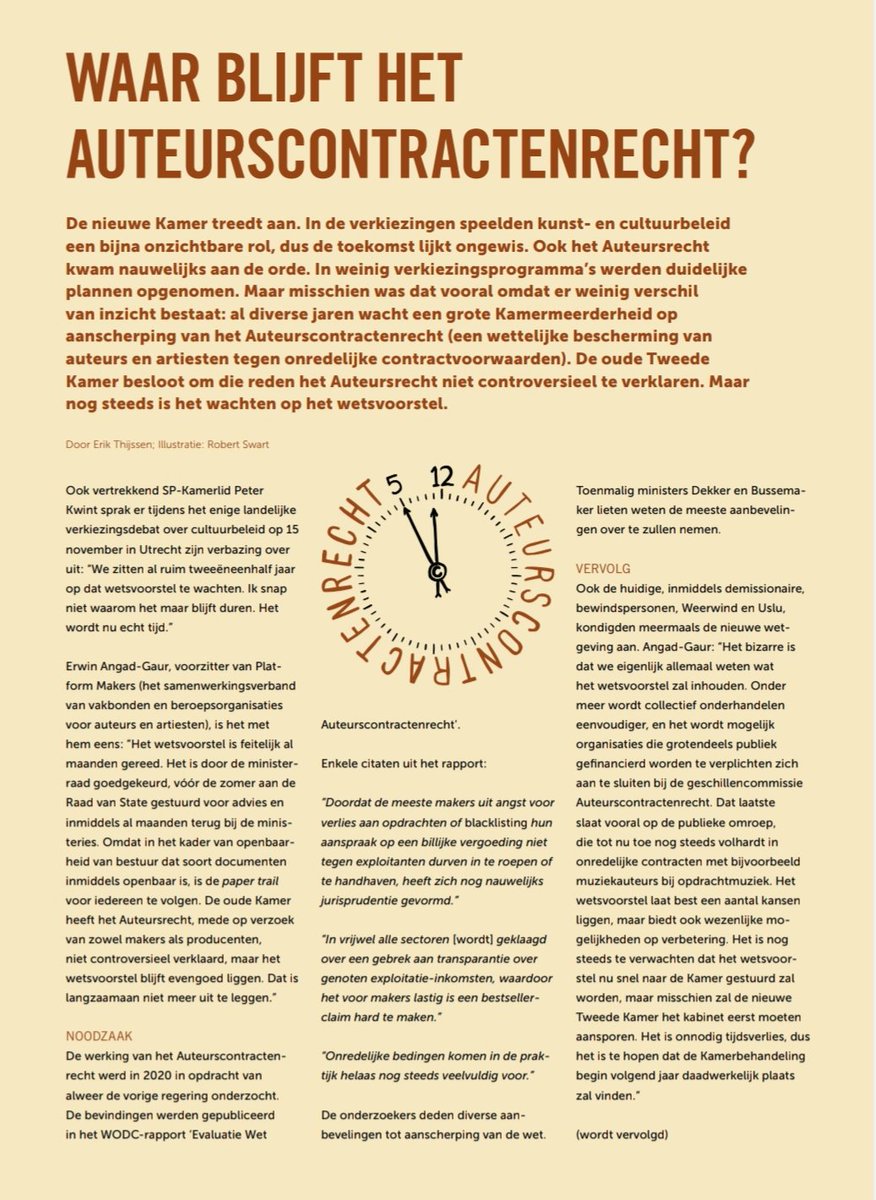 ErwinAG's tweet image. Uit Sena Magazine 4, 2023:
Waar blijft het Auteurscontractenrecht?
#auteursrecht #fairpay