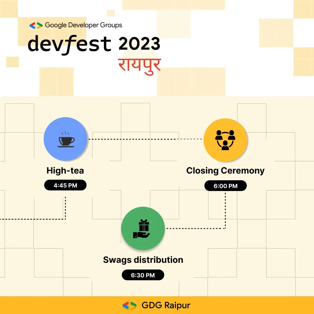 Embracing a tapestry of activities from dawn to dusk!!! We bring you the Event Timeline that's all set for your arrival! A day full of surprises, knowledge and networking!! Are you Ready! Only One Day to Go!!!! Visit devfestraipur.in #gdg #DevFestRaipur2023