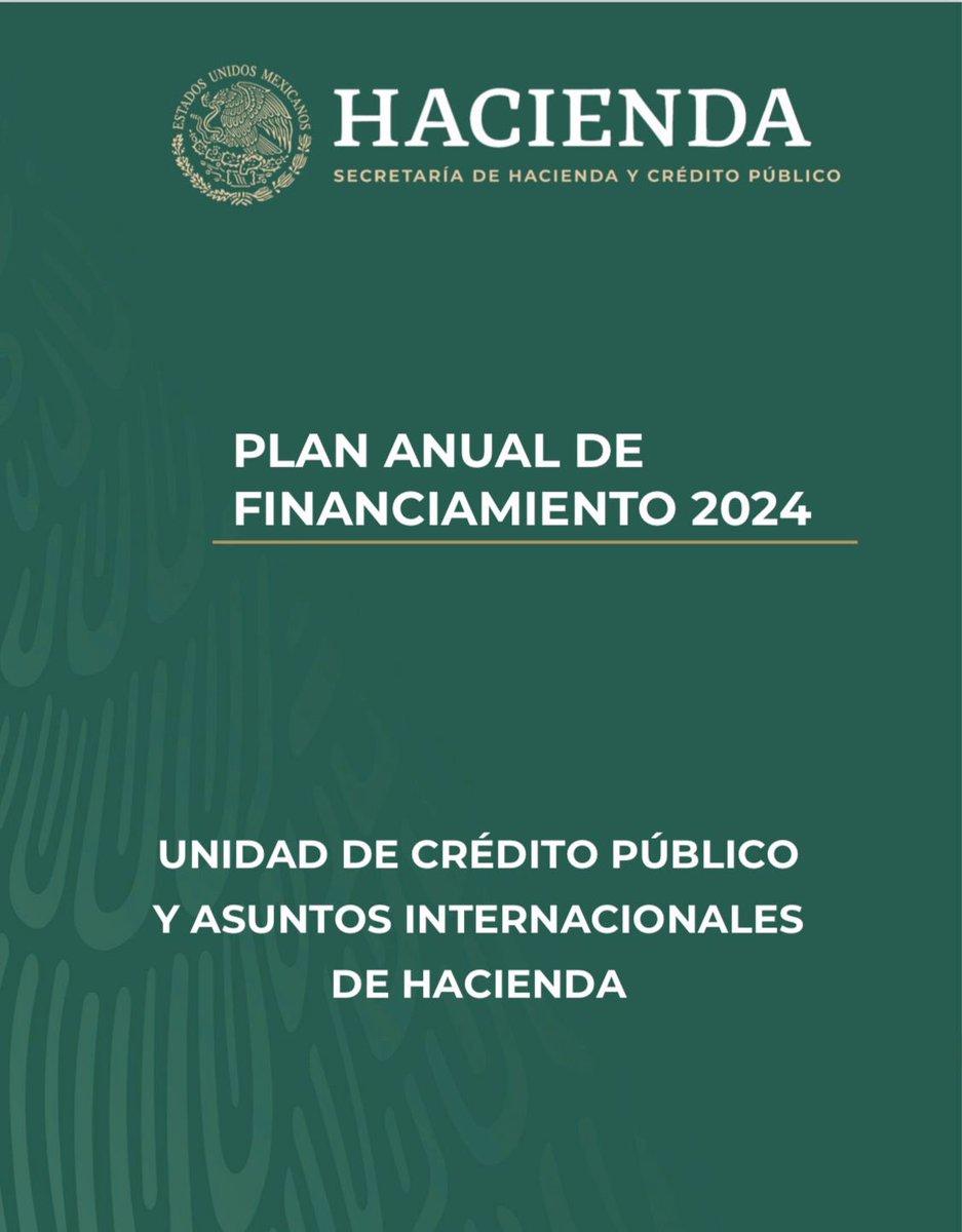 Hoy publicamos el Programa Anual de Financiamiento #PAF2024 de @Hacienda_Mexico. Este documento, publicado con un año de anticipación, detalla las emisiones planeadas para el siguiente año. 

El PAF, junto con el programa de pagos, que contempla las previsiones de pagos de la…