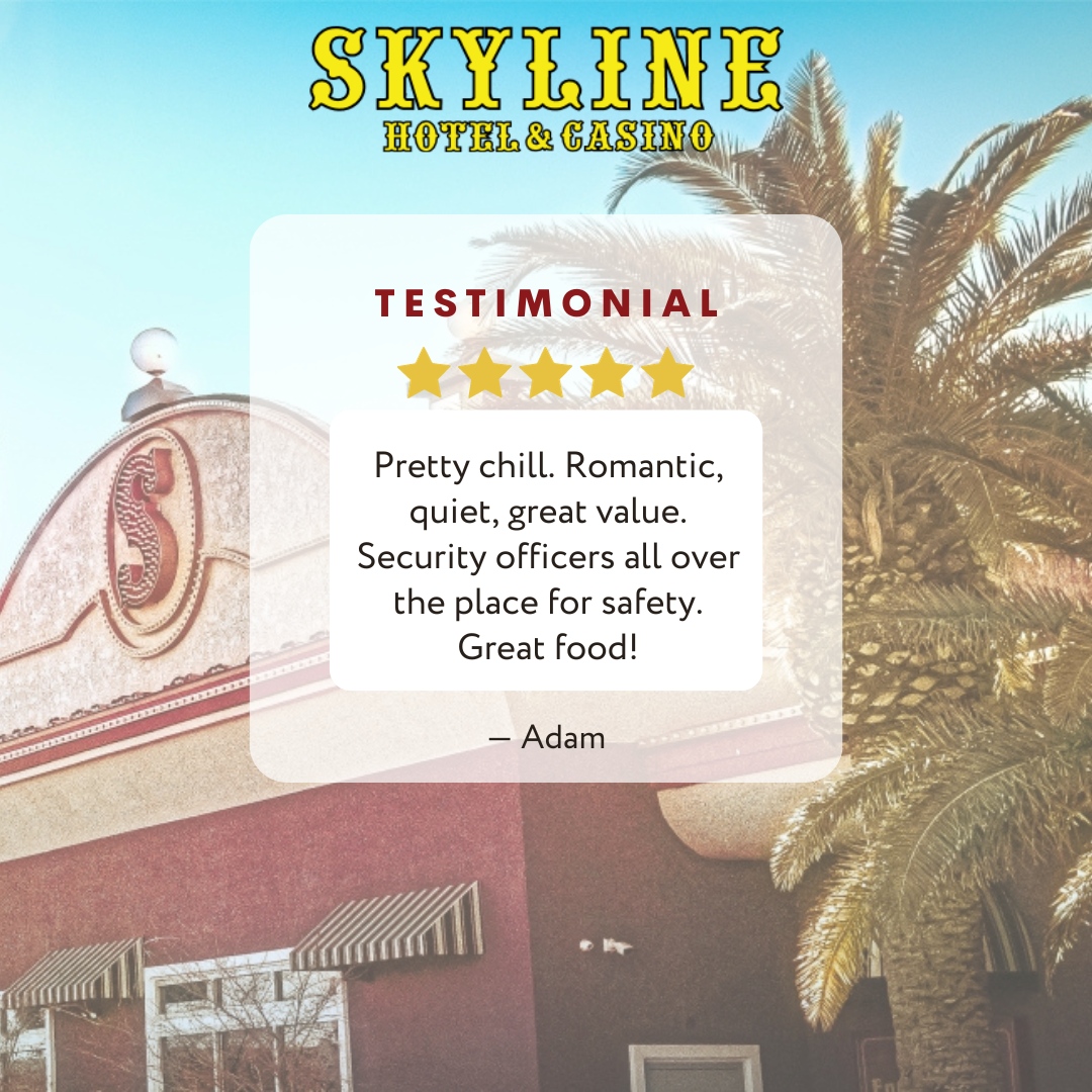 Chill vibes with great value - what more could you want!? 😎
.
.
. 
#SkylineHotelandCasino #Hotel #Casino #Nevada #Resort #Review #Testimonial #FiveStarReview #HappyCustomer #NevadaTravel #Vintage #VintageVegas #ModernAmenities #Henderson #LasVegas