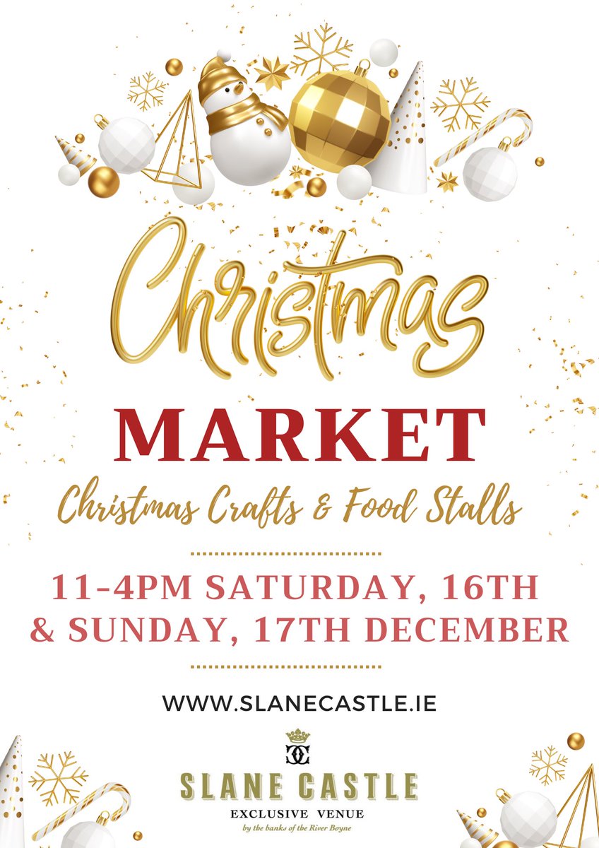 🎄Slane Castle Christmas Market 🎄 Slane Castle is a truly magical location for Christmastime and this year the popular Christmas Market is on Saturday 16th and Sunday 17th December from 11am to 4pm. Free entry, no tickets required. #ChristmasMarket