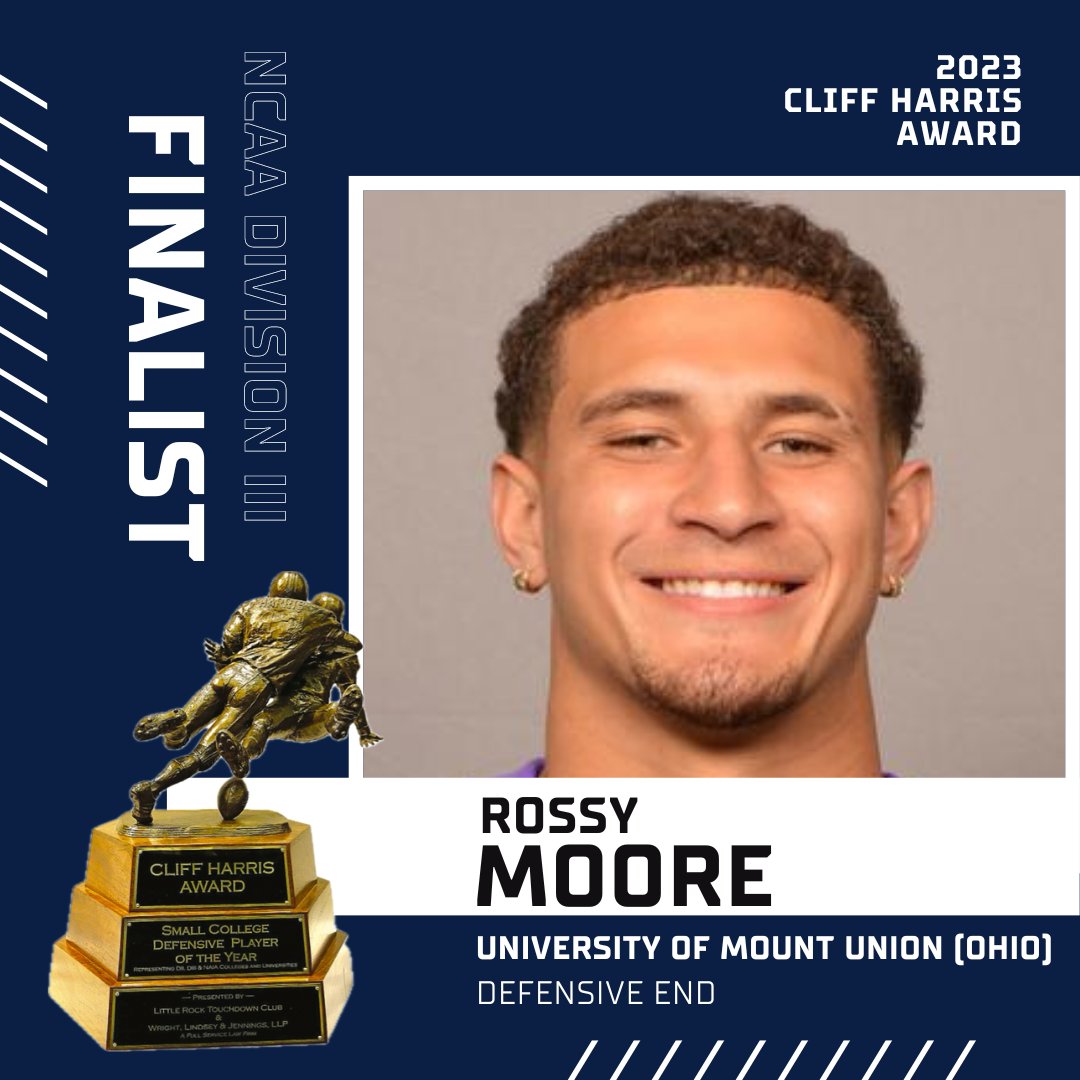 Congratulations to @mountunion defensive end Rossy Moore. The junior from Lima, Ohio. He's credited with 73 total tackles, 32 of them solo, as well as two passes broken up and five quarterback hurries. @OHAthleticConf @d3sports @d3football @NCAADIII