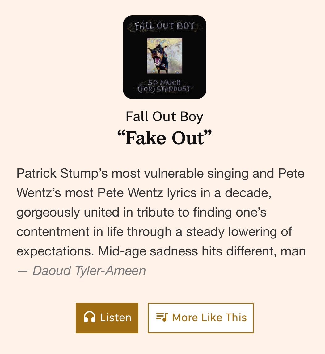 fobbieupdates's tweet image. “[…] united in tribute to finding one's contentment in life through a steady lowering of expectations.”

Fake Out was ranked one of NPR’s top songs of 2023!