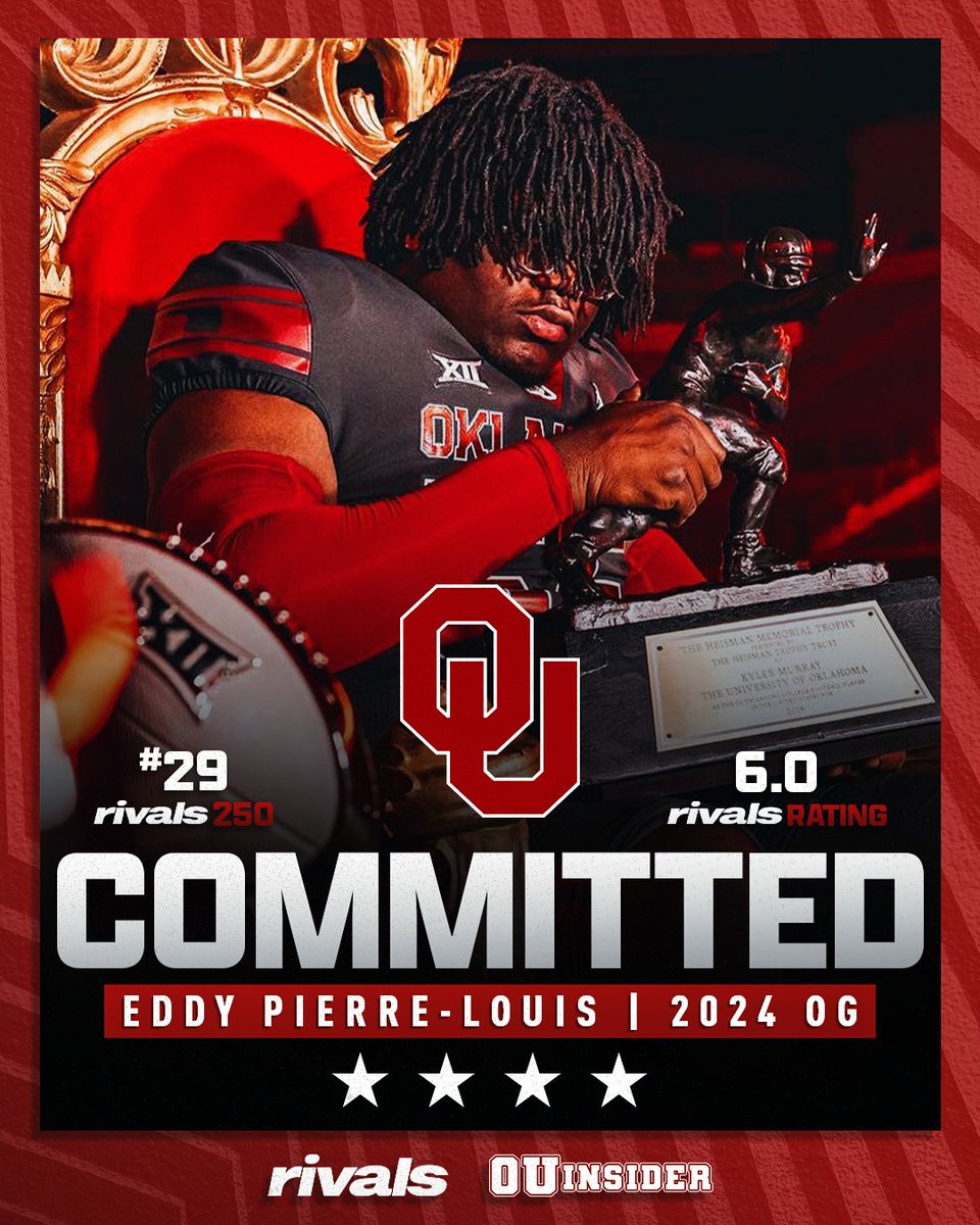 The top-ranked guard in the class of 2024 is off the board to Oklahoma. Eddy Pierre-Louis and his mother sit down with @rivals to break it down here: n.rivals.com/news/no-1-offe…