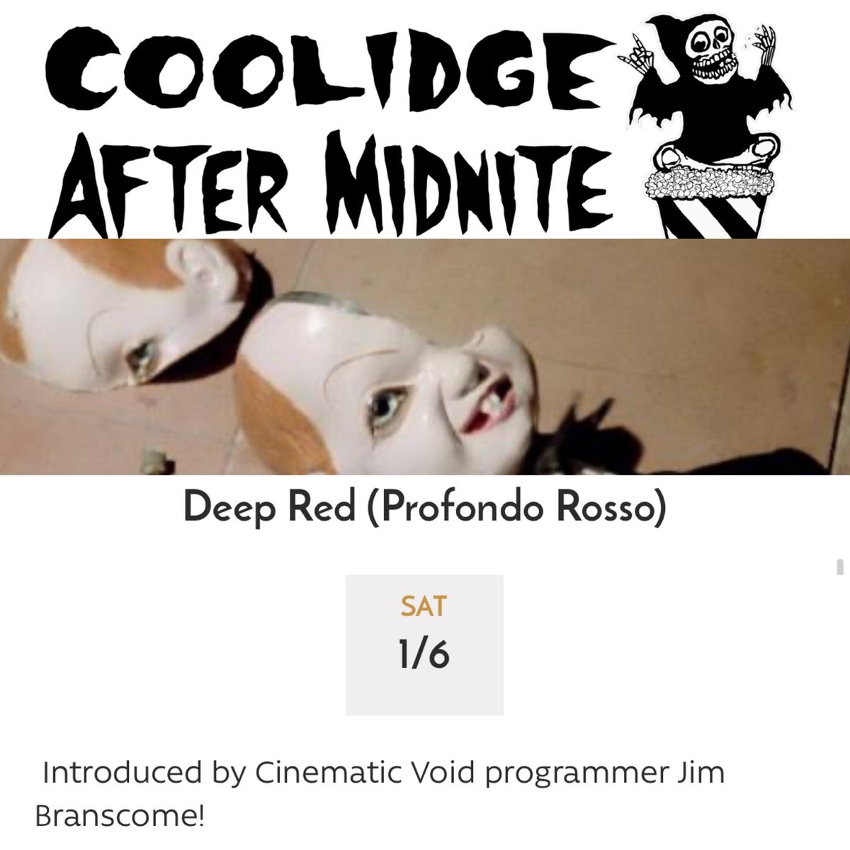 Cinematic Void (@cinematic_void) on Twitter photo I’ll be in the Boston area in person co-hosting a double dose of Dario Argento for January Giallo. 1/5 OPERA at <a href="/CinemaSalem/">CinemaSalem</a> w/ <a href="/salemhorrorfest/">Salem Horror Fest</a>. 1/6 DEEP RED (PROFONDO ROSSO) at <a href="/thecoolidge/">Coolidge Corner Theatre</a> w/ <a href="/coolidgemidnite/">Coolidge After Midnite</a>. 🎟️ to all January Giallo events at cinematicvoid.com I’ll be in the Boston area in person co-hosting a double dose of Dario Argento for January Giallo. 1/5 OPERA at <a href="/CinemaSalem/">CinemaSalem</a> w/ <a href="/salemhorrorfest/">Salem Horror Fest</a>. 1/6 DEEP RED (PROFONDO ROSSO) at <a href="/thecoolidge/">Coolidge Corner Theatre</a> w/ <a href="/coolidgemidnite/">Coolidge After Midnite</a>. 🎟️ to all January Giallo events at cinematicvoid.com